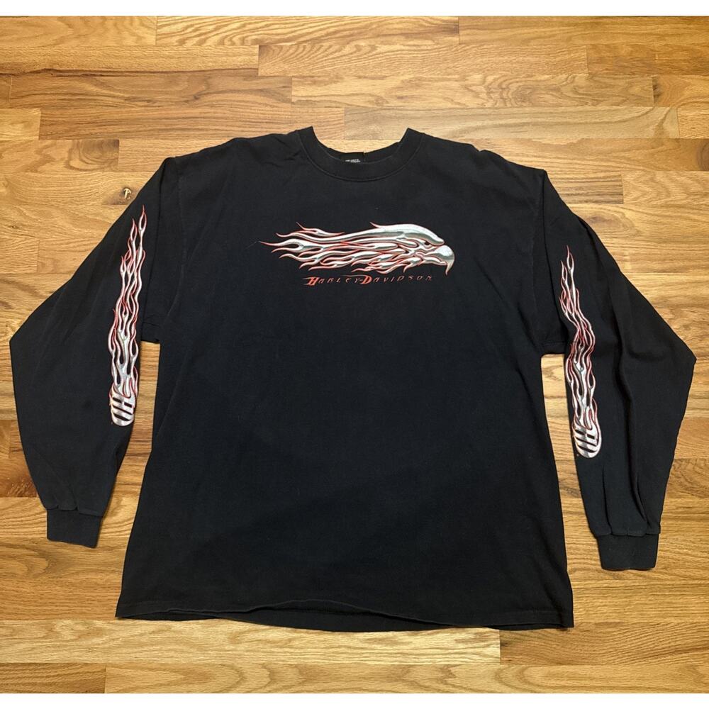 Vintage Harley Davidson Eagle Flames Laramie Wyoming Sleeve Shirt 2XL